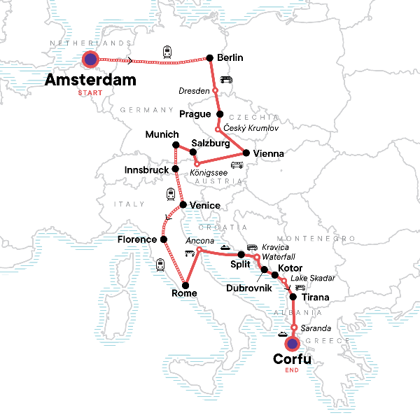 Map: One Month in Europe: Germany, Italy & Croatia (G Adventures)