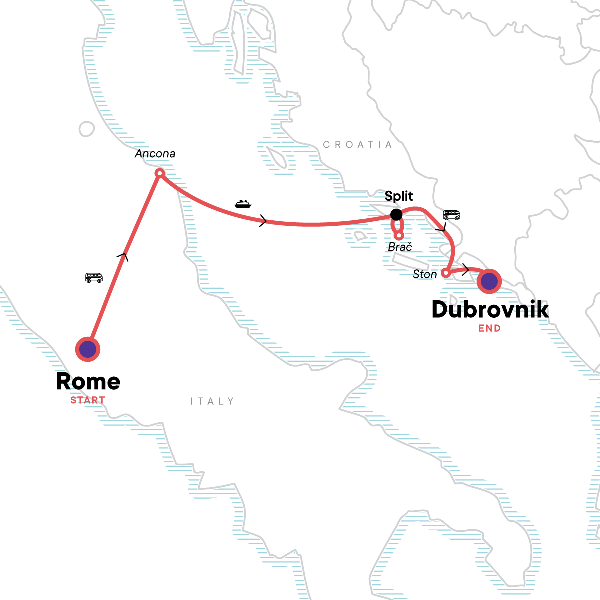 Map: The Dalmatian Coast: Rome, Dubrovnik & Adriatic Dreamin’ (G Adventures)