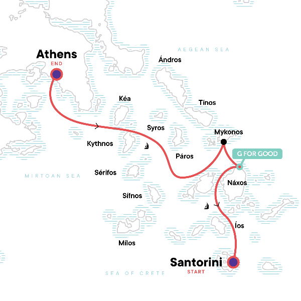 Map: Sailing Greece - Santorini to Athens (G Adventures)