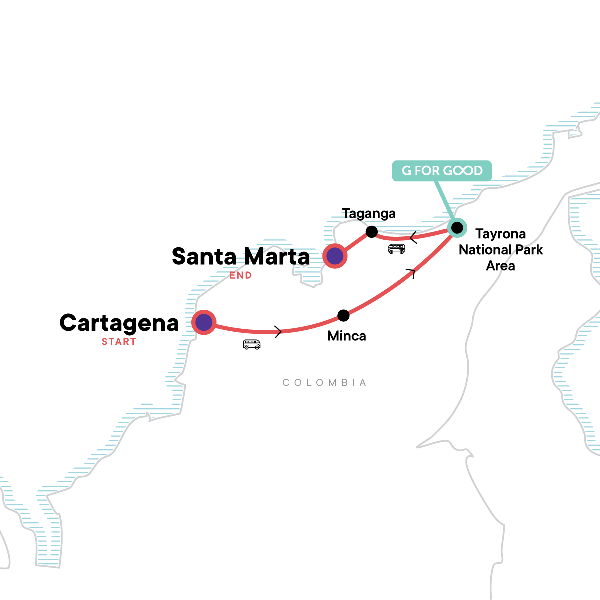 Map: Caribbean Colombia Express (G Adventures)