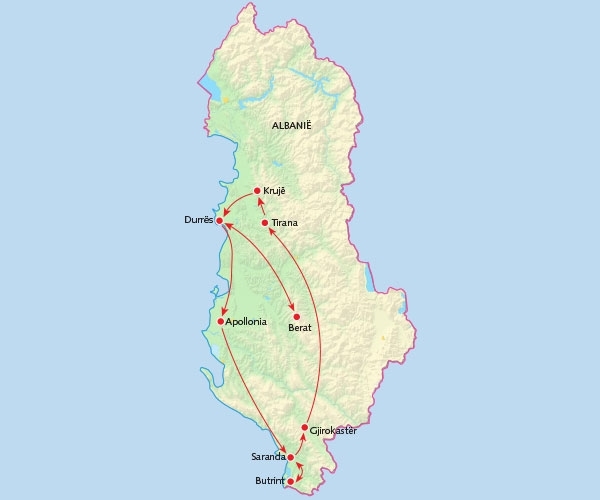 Map: Familiereis ALBANIË KORT - 9 dagen; Langs de Ionische kust (Koning Aap)
