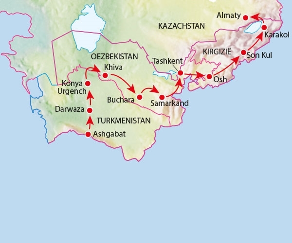 Map: Rondreis CENTRAAL-AZIË - 22 dagen; Turquoise mozaïeken (Koning Aap)
