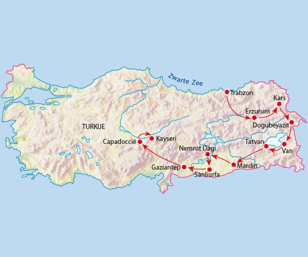 Map: Rondreis OOST-TURKIJE - 16 dagen; Van de Zwarte Zee naar Anatolië (Koning Aap)
