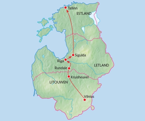 Map: Rondreis ESTLAND, LETLAND & LITOUWEN - 8 dagen; Hoogtepunten van de Baltische Staten (Koning Aap)