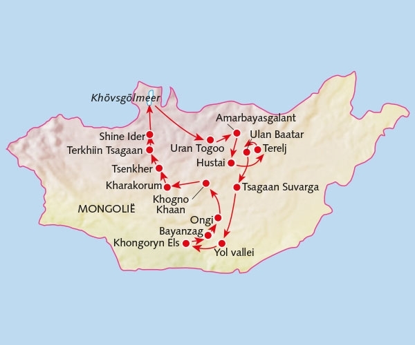 Map: Rondreis MONGOLIË - 23 dagen; Overnachten op eindeloze grasvlaktes (Koning Aap)