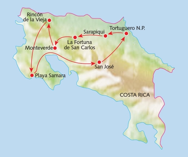 Map: Rondreis COSTA RICA - 16 dagen; Palmstrand, vulkanen en boomkikkers (Koning Aap)