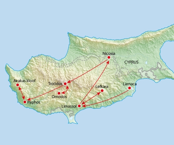 Map: Rondreis CYPRUS - 10 dagen; Van Byzantijnse fresco's tot azuurblauwe wateren (Koning Aap)