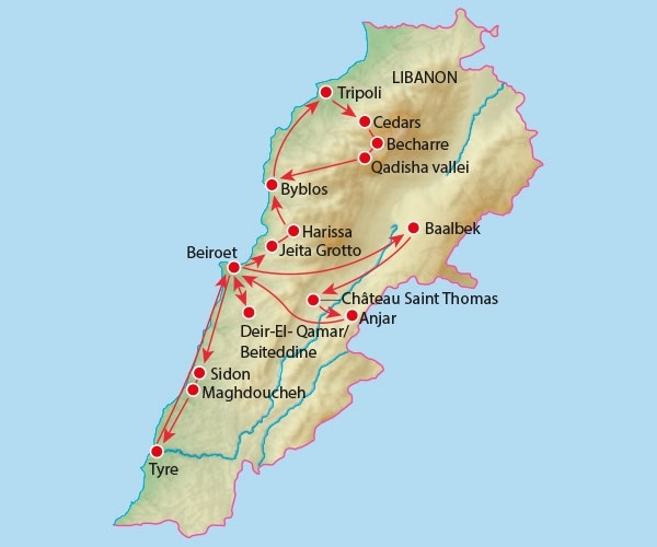 Map: Rondreis LIBANON - 8 dagen; Cederbossen en Romeinse tempels (Koning Aap)