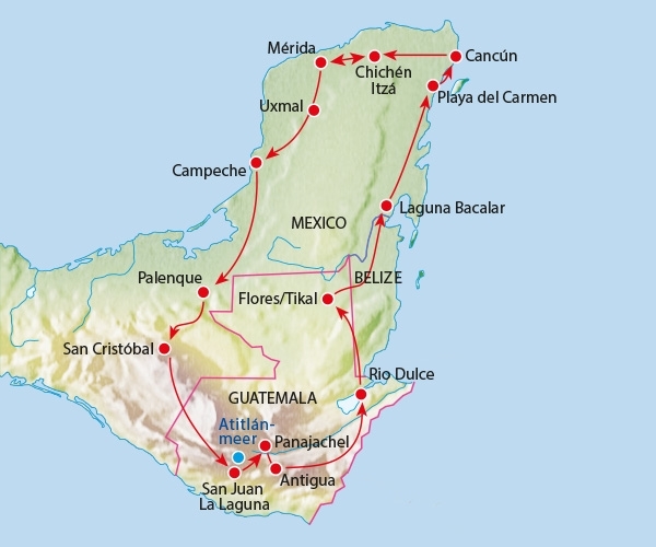 Map: Familiereis MEXICO & GUATEMALA AVONTUUR - 24 dagen; Ontdek de wereld van de Maya's (Koning Aap)