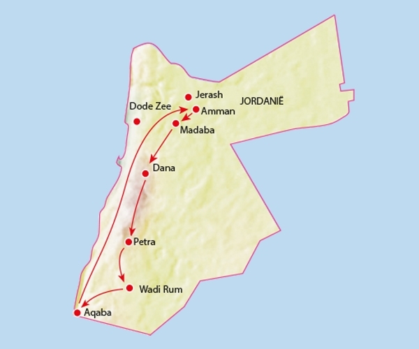 Map: Rondreis JORDANIË - 10 dagen; Verborgen tussen de dieprode rotsen (Koning Aap)