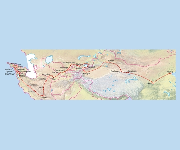 Map: Rondreis ZIJDEROUTE - 65 dagen; Van Tbilisi naar Beijing (Koning Aap)