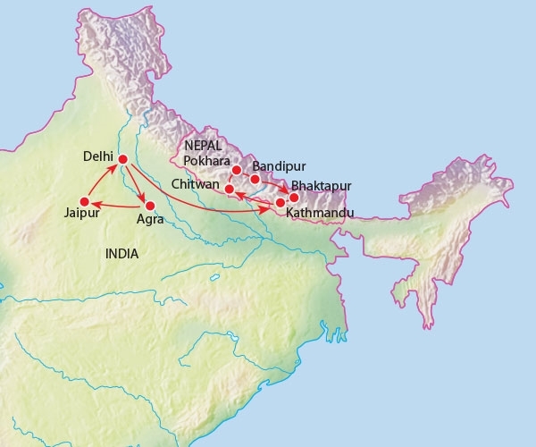 Map: Familiereis INDIA EN NEPAL AVONTUUR - 22 dagen; Gebedsvlaggen en heilige koeien (Koning Aap)