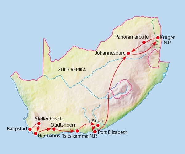 Map: Familiereis ZUID-AFRIKA HOOGTEPUNTEN - 15 dagen; Van pinguïns tot de Big Five (Koning Aap)