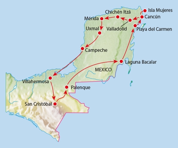 Map: Familiereis MEXICO AVONTUUR - 24 dagen; Maya's, sombrero's en cenotes (Koning Aap)