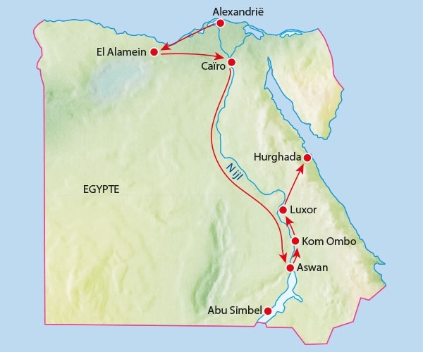 Map: Rondreis EGYPTE - 15 dagen; Van Alexandrië naar de Rode Zee (Koning Aap)