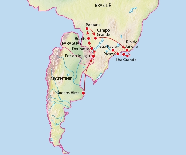 Map: Familiereis ARGENTINIË & BRAZILIË AVONTUUR - 21 dagen; Kaaimannen en dolfijnen (Koning Aap)