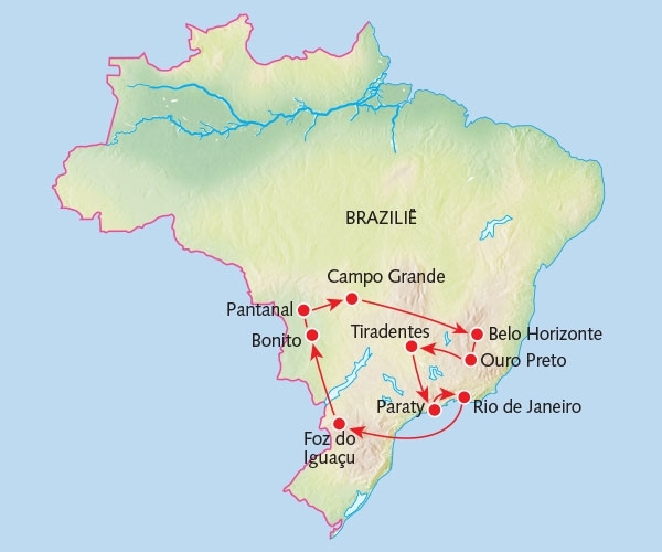 Map: Rondreis ZUID-BRAZILIE - 19 dagen; 'Bem vindo ao Brasil' (Koning Aap)
