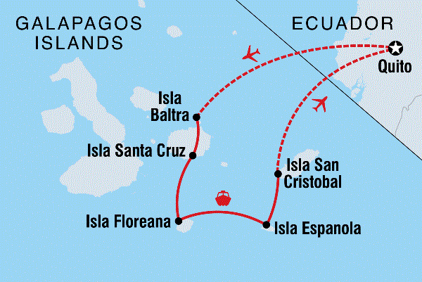 Map: Galapagos at a Glance: Southern Islands (Grand Daphne) (Intrepid)