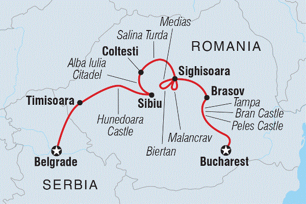 Map: Premium Belgrade to Bucharest			 (Intrepid)