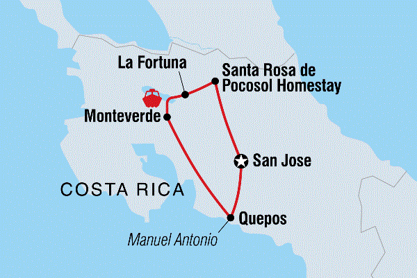 Map: Costa Rica Experience (Intrepid)