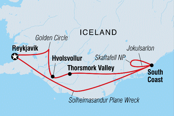 Map: One Week Camping in Iceland (Intrepid)