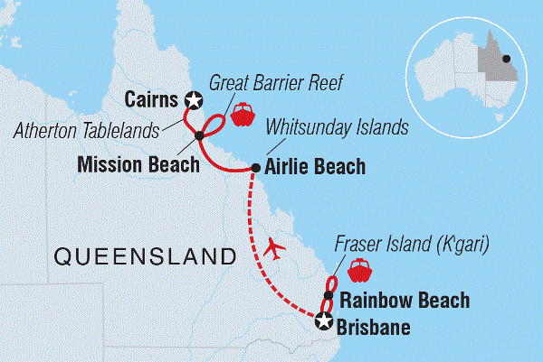 Map: Brisbane to Cairns Adventure (Intrepid)
