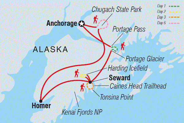 Map: Hiking in Kenai Fjords National Park (Intrepid)