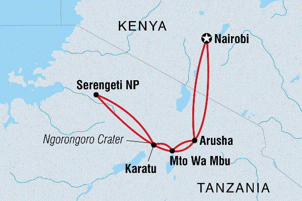 Map: Tanzania Family Safari (Intrepid)
