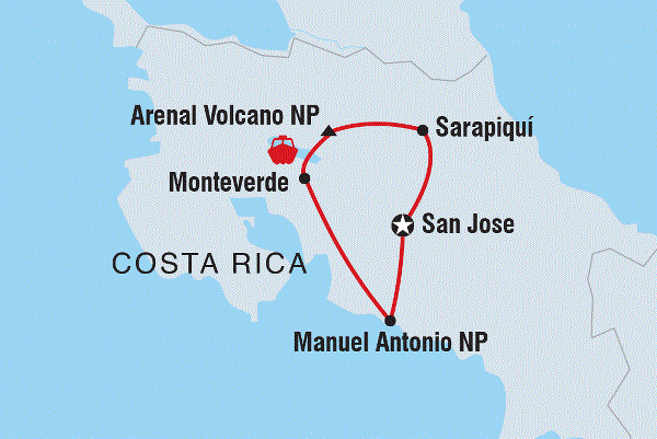 Map: Costa Rica Family Holiday with Teenagers (Intrepid)