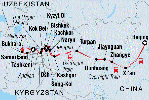 Map: The Great Silk Road: Beijing to Tashkent (Intrepid)
