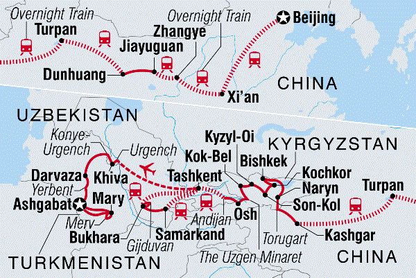 Map: Ultimate Silk Road: Beijing to Ashgabat (Intrepid)