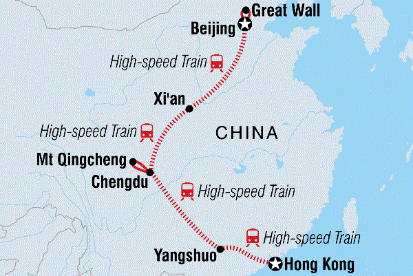 Map: Beijing to Hong Kong Adventure (Intrepid)