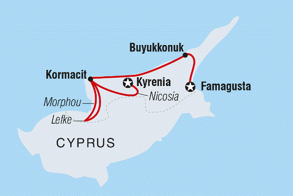 Map: Highlights of Northern Cyprus (Intrepid)
