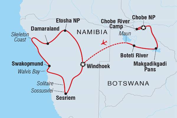 Map: Premium Botswana & Namibia (Intrepid)