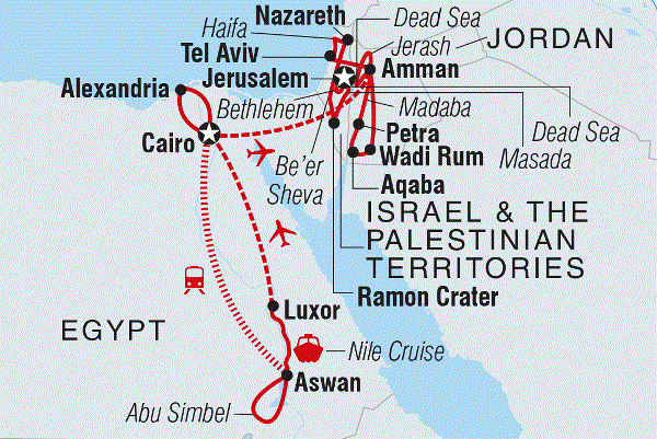 Map: Uncover Egypt, Jordan, Israel and the Palestinian Territories (Intrepid)
