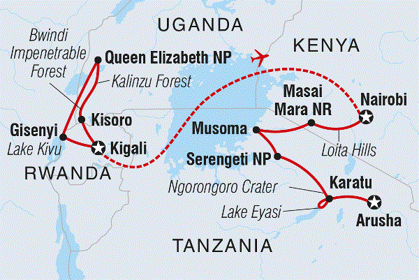 Map: Gorillas & East Africa Safari (Intrepid)