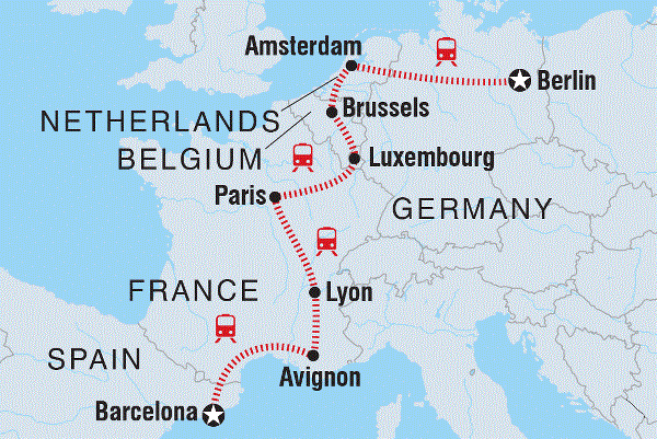 Map: Barcelona to Berlin (Intrepid)