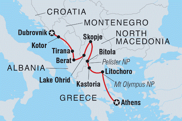 Map: Dubrovnik to Athens (Intrepid)