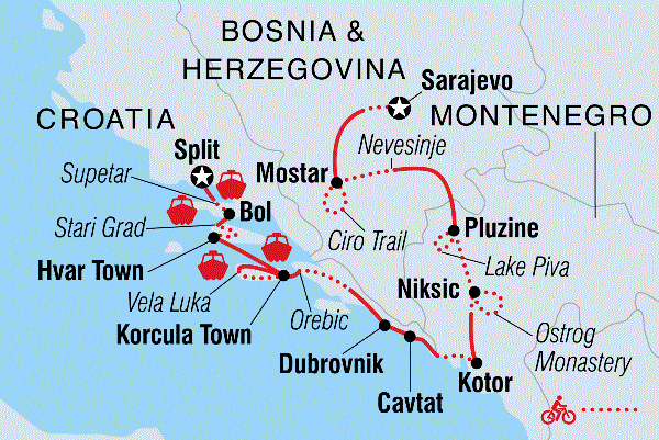 Map: Cycle Croatia & the Balkans (Intrepid)