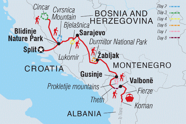 Map: Hiking the Balkans: Via Dinarica (Intrepid)