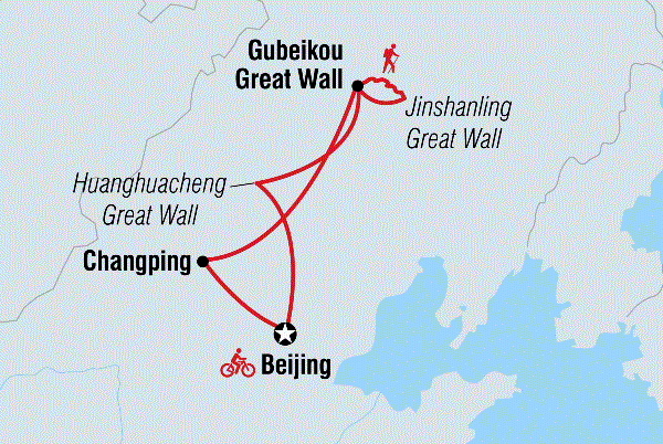 Map: China: Great Wall Hike, Bike & Kung Fu (Intrepid)