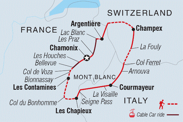 Map: Hike the Tour du Mont Blanc (Intrepid)