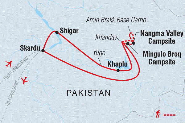 Map: Trek Pakistan's Karakoram Mountains (Intrepid)