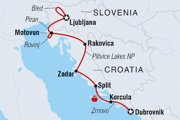 Map: Slovenia & Croatia Real Food Adventure (Intrepid)