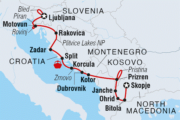 Map: Slovenia to Macedonia Real Food Adventure (Intrepid)