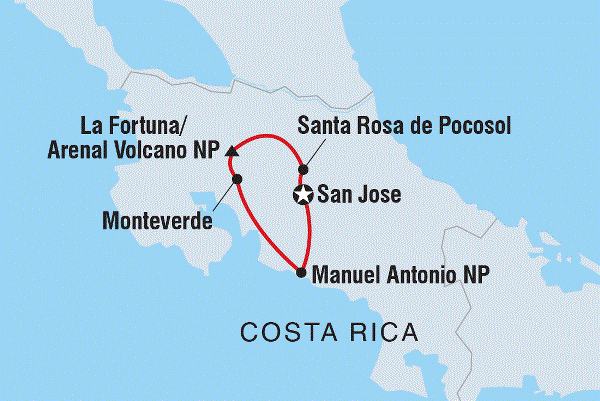 Map: Costa Rica Family Holiday (Intrepid)