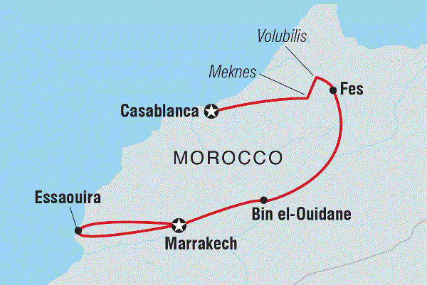 Map: Premium Morocco Highlights with Essaouira (Intrepid)