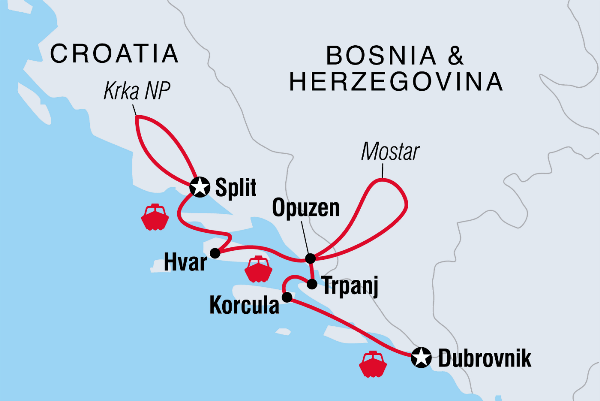 Map: Croatian Coastal Cruising: Dubrovnik to Split (Aurora) (Intrepid)