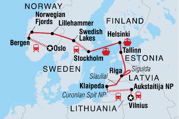 Map: Oslo to Vilnius (Intrepid)