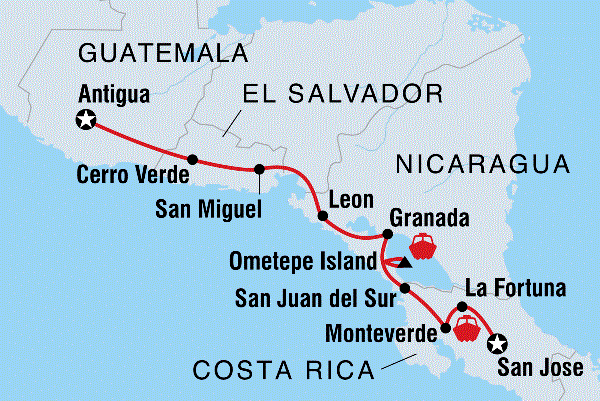 Map: Real Guatemala to Costa Rica (Intrepid)